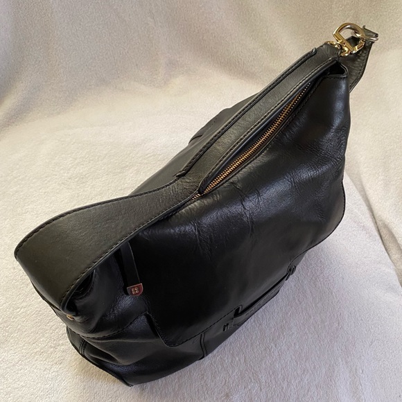 Kate Spade Savona Paige black leather hobo shoulder bag green floral lining - Picture 4 of 12